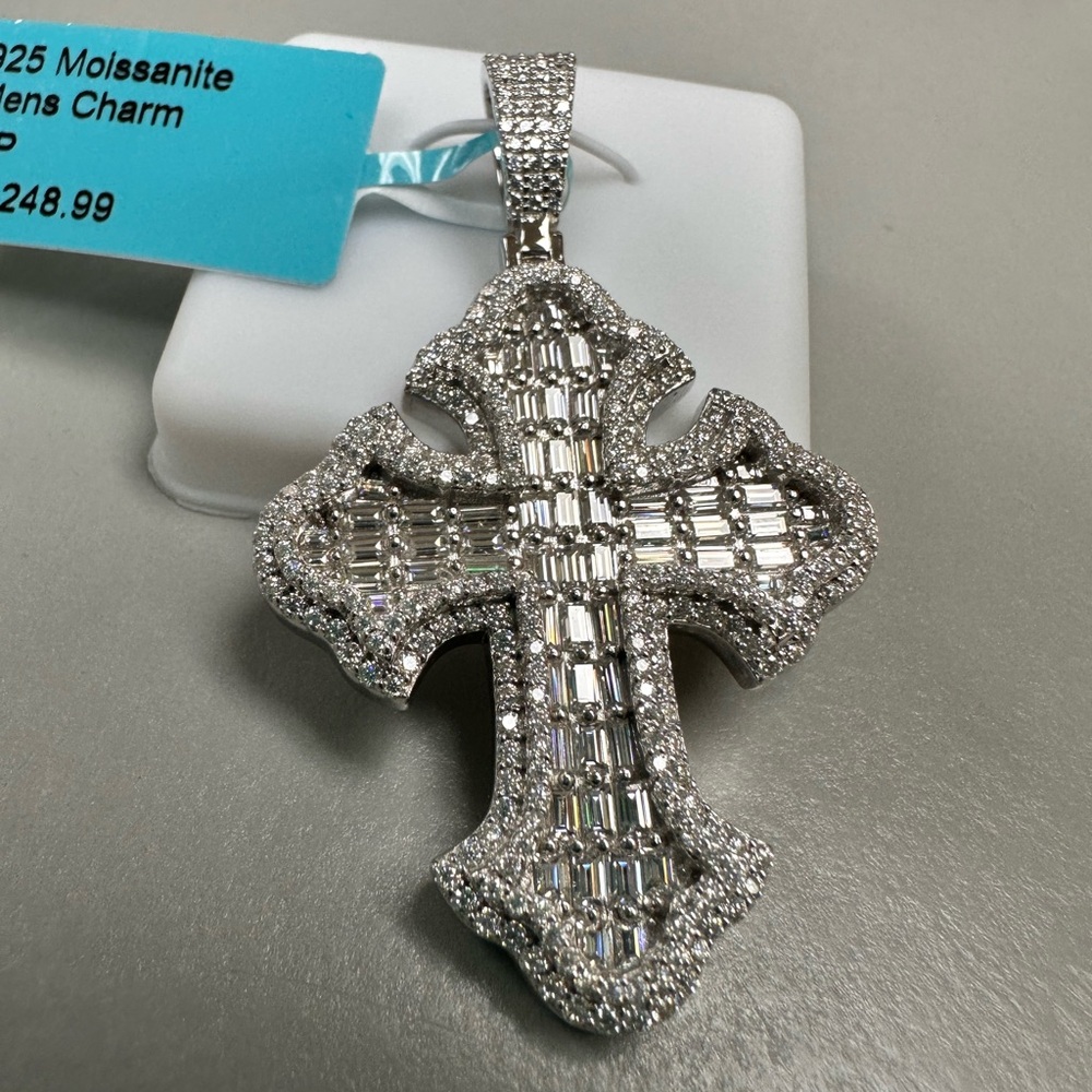 Sterling Silver Moissanite Cross Pendant Unisex